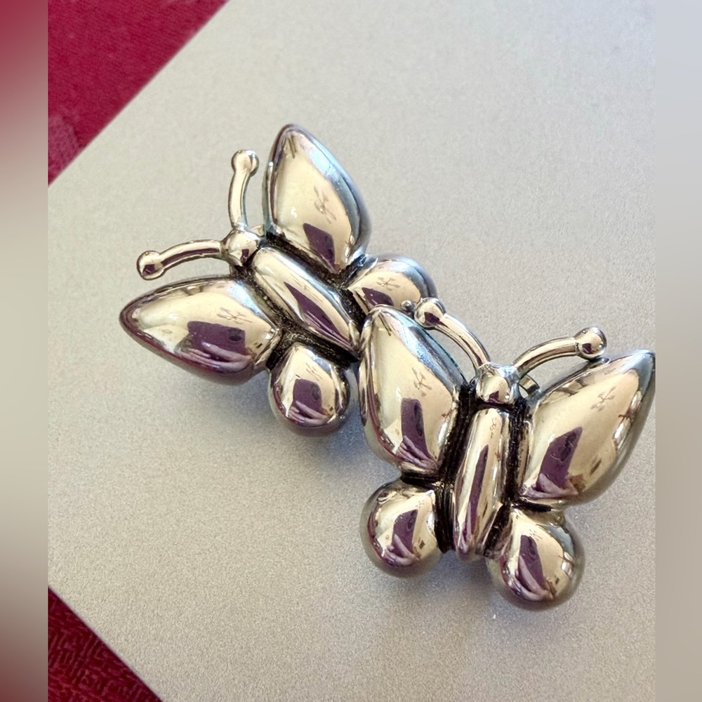 Vintage Silver Tone Butterfly Earrings